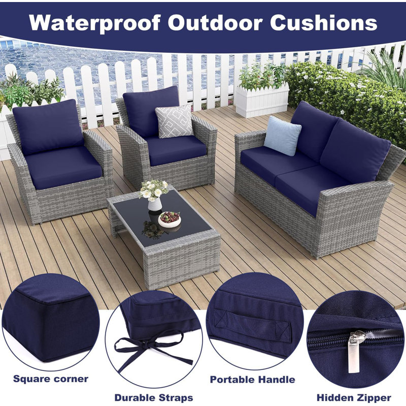 24"×24"×4“ Outdoor Removable Seat Cushion, Navy, 24" W x 24" D