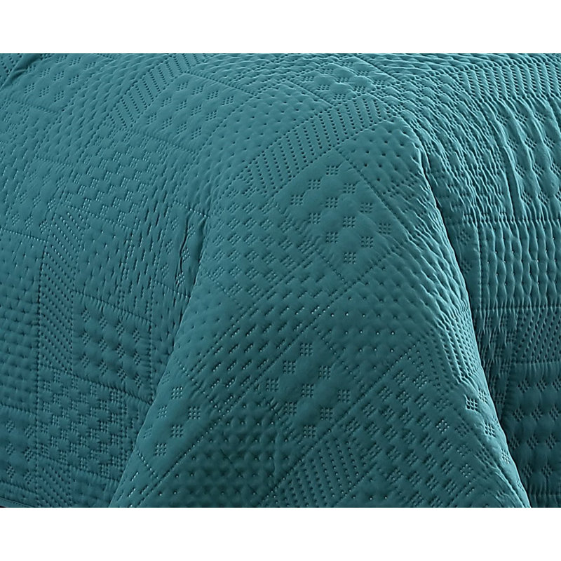Ensemble de courtepointe réversible en microfibre Yardley, Bleu sarcelle, Courtepointe grand + 2 couvre-oreillers standard