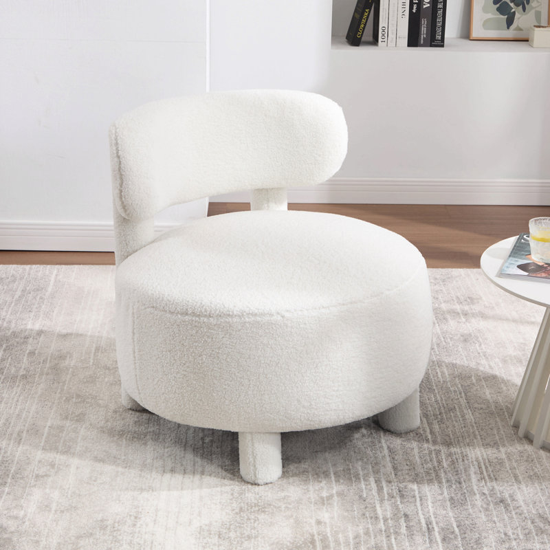 Chaise d'appoint rembourrée en tissu avec dossier incurvé et pieds en bois massif, White