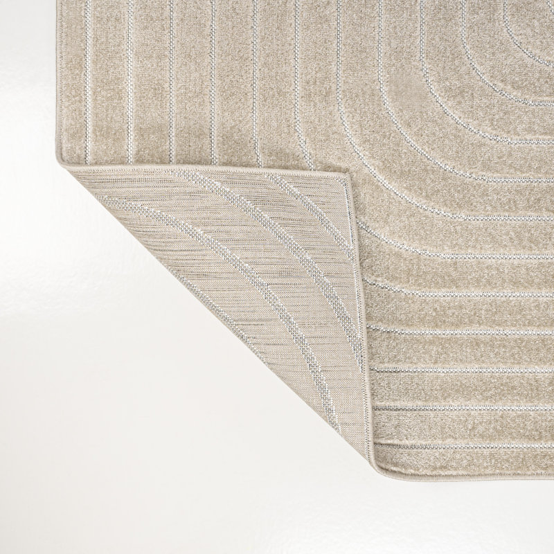 Alaire High-Low Minimalist Angle Geometric Beige/Cream Indoor/Outdoor Rug, Rectangle 2'11" x 5'