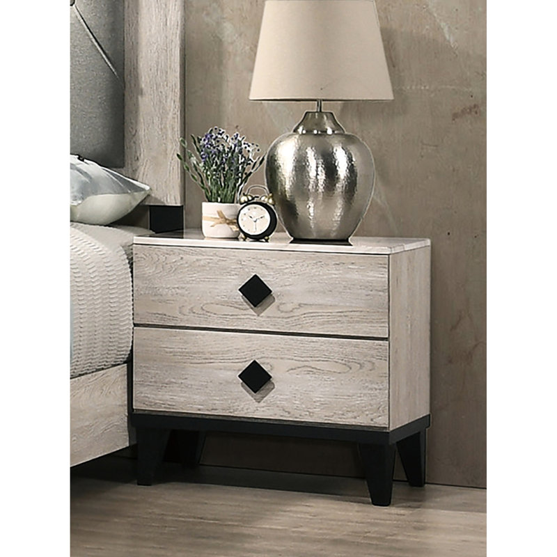 Table de chevet pour chambre à coucher de couleur crème avec 2 tiroirs