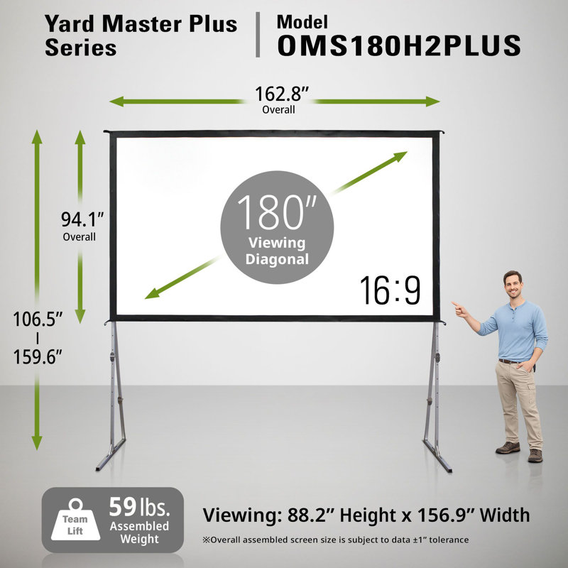Yard Master Plus Series Portable Outdoor/Indoor Folding Frame Projector Screen, 180''