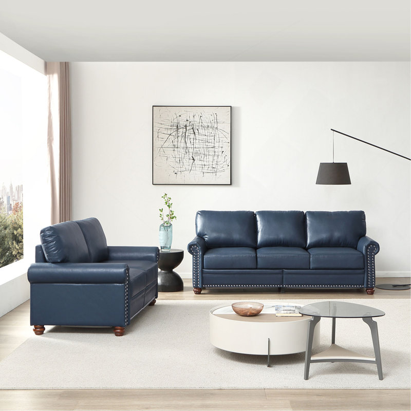 Canapé de salon avec canapé de rangement modulaire 2 + 3 en similicuir bleu marine