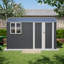 Remise de rangement extérieure en acier 10 x 8 pi avec fenêtre transparente, portes verrouillables, remise à outils en métal résistante aux intempéries pour le jardin, la cour, le patio et le rangement utilitaire, gris
