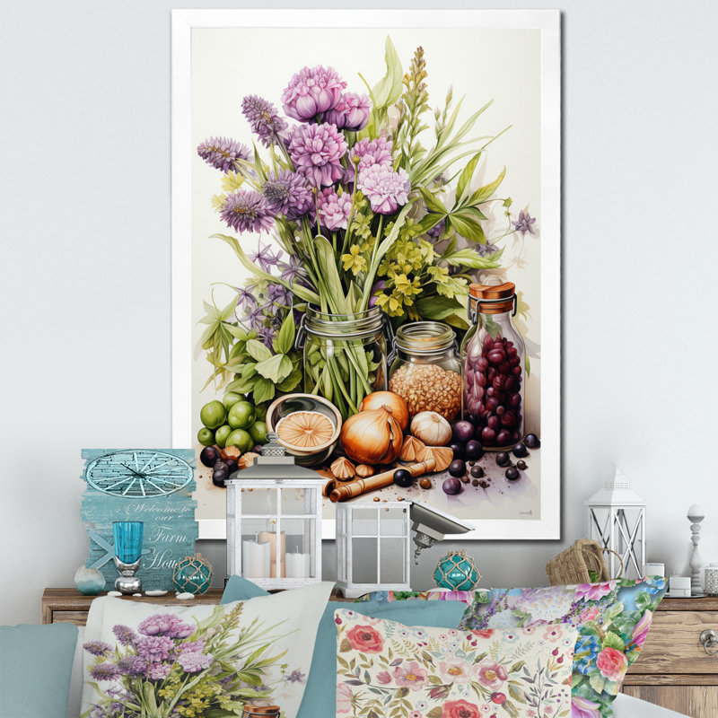 «Purple Green Food Herbs A Delicate», reproduction d'art sur toile, H 40 po x l 30 po x P 1,5 po, Cadre photo blanc