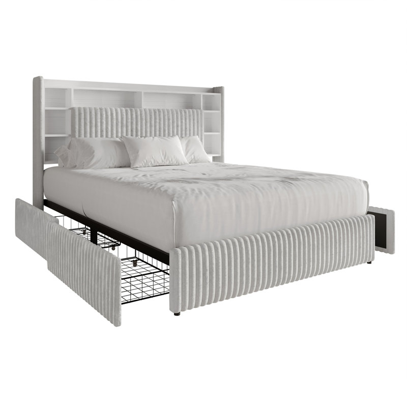 LIT DE GRANDE TAILLE EN VELOURS GRIS CLAIR, Grand lit, LIGHT GREY