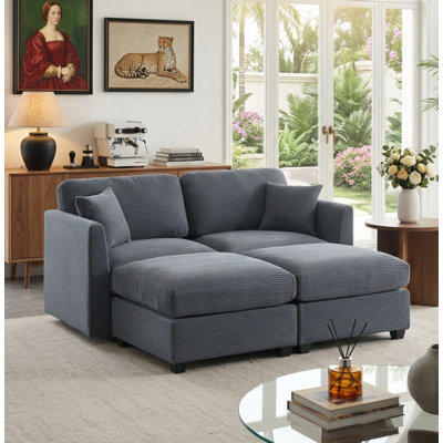 Virgus Upholstered Sectional Corduroy Sofa With Ottomans