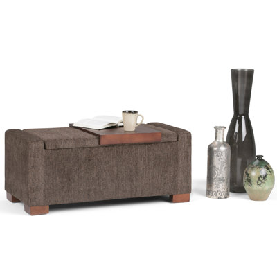 Bretton 42"W Upholstered Polyester Fabric Transitional Rectangular Lift-Top Storage Ottoman with Tray Table Top