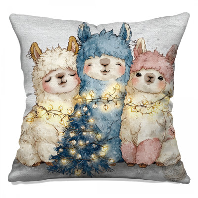 Coussins décoratifs lamas avec lumières de Noël