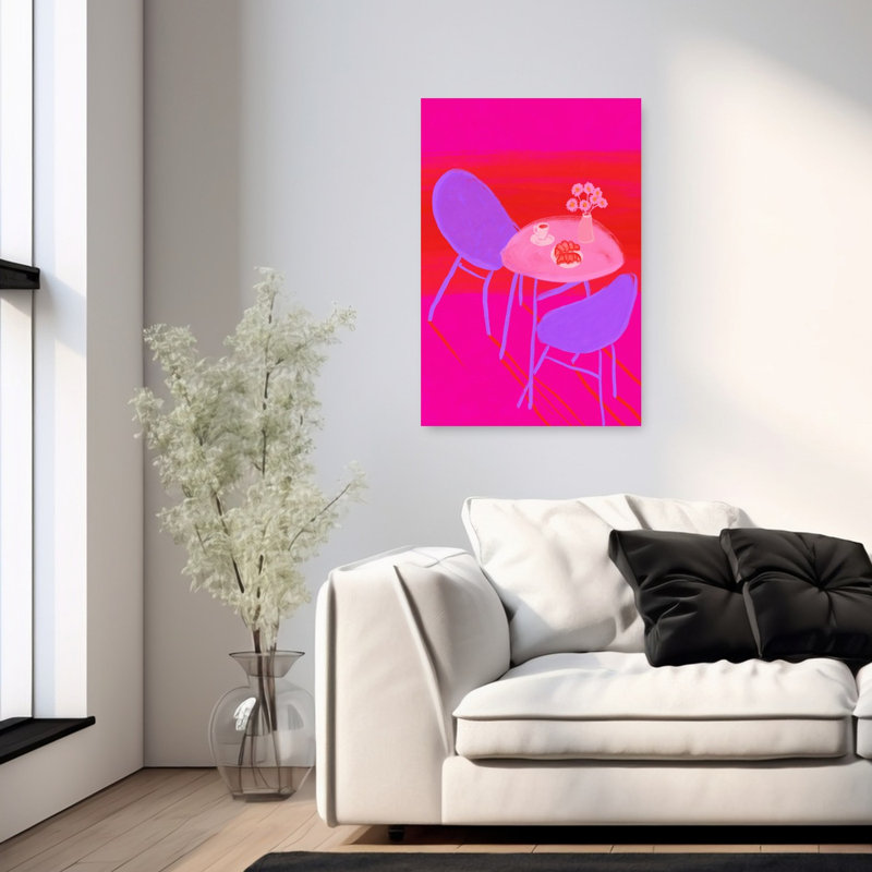 Tableau mural abstrait et coloré représentant une fleur moderne et colorée, inspirée d'un café vibrant. Petit-déjeuner. Affiche murale représentant une fleur.
