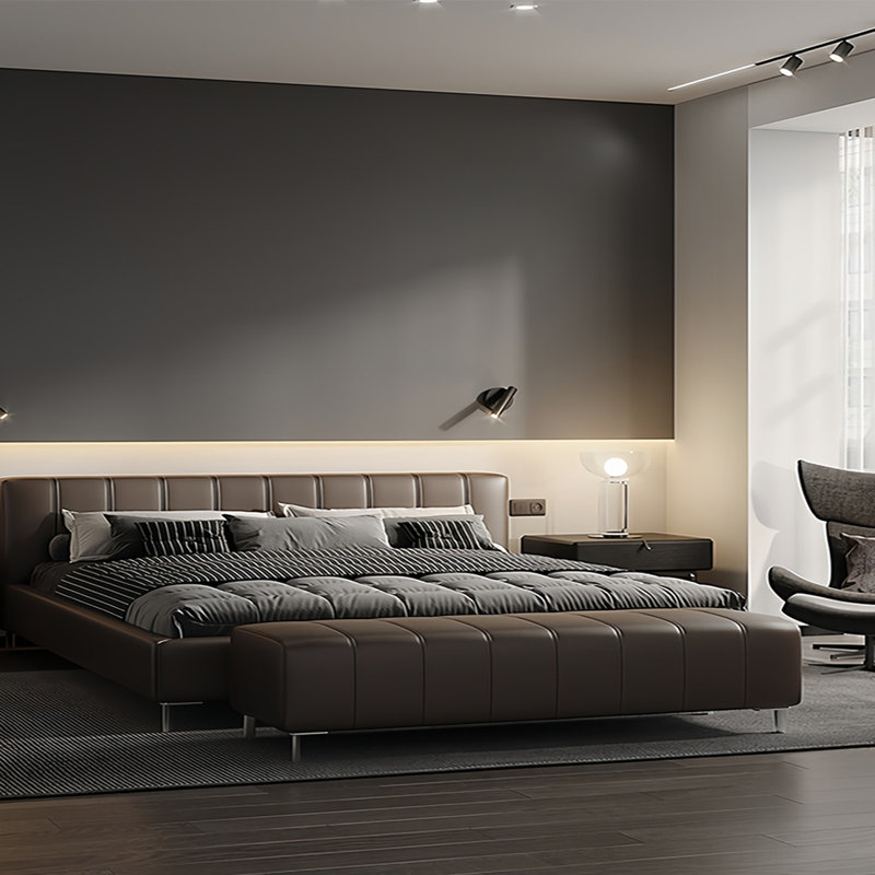 Banc rembourré en cuir, H 16,14 po x l 66,92 po x P 17,71 po