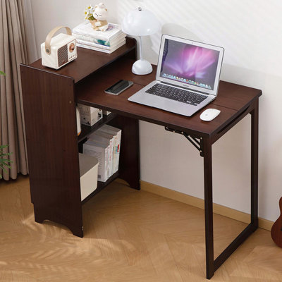 Bureau pliant en bambou avec rangement caché - Table d'ordinateur peu encombrante