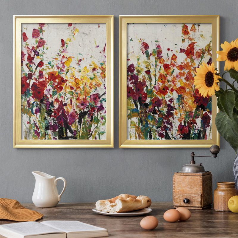 Fleurs sauvages I - ensemble de 2 peintures sur toile encadrées, Or, H 24,5 po x l 18,5 po x P 1 po
