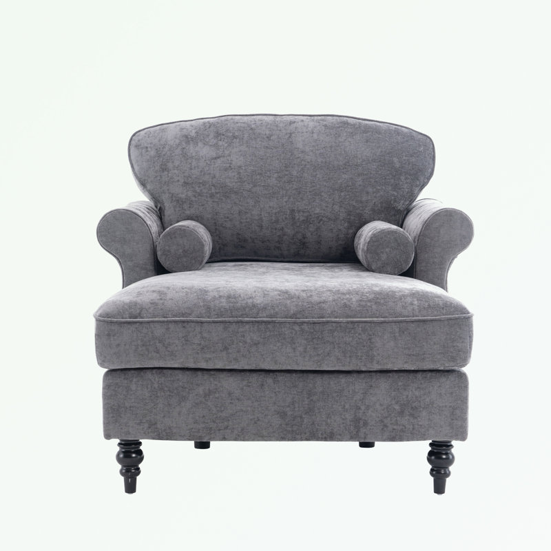 Chaise longue surdimensionnée en chenille avec accoudoirs courbés et coussin moelleux confortable, Gris foncé