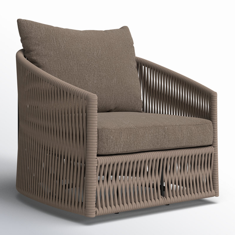 Nashira Swivel Outdoor Lounge Chair, Ellor Brown, Khaki Rope