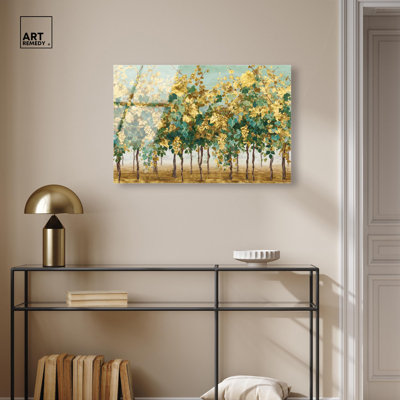 Golden Leaves I Acrylic Print Golden Wall Decor by Art Remedy, Ready to Hang, 30 x 20
