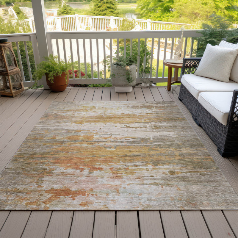 Machine Washable Indoor/Outdoor Xhevrie Khaki Rug, Rectangle 9' x 12'