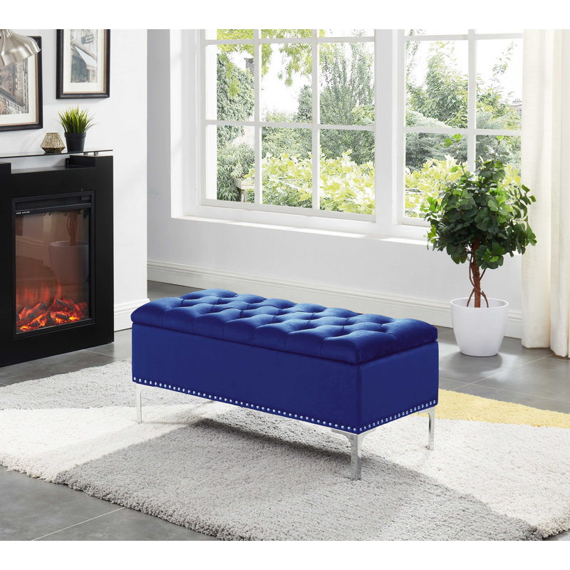Bramlett Upholstered Storage Bench, Navy