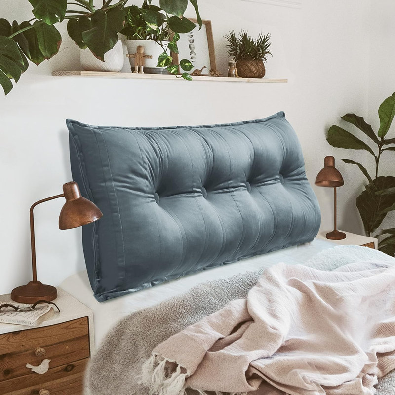 Coussin de tête de lit à dossier capitonné en velours de coton capitonné avec repose-tête et dossier, Lit double, Gris