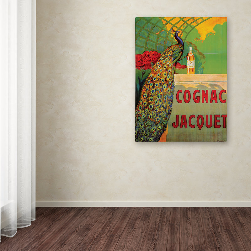 « cognac jacquet » par camille bouchet, affiche rétro encadrée sur toile tendue, H 32 po x l 24 po x P 2 po