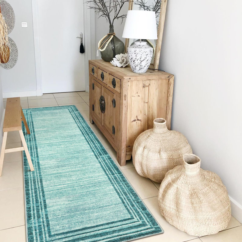 Tapis de couloir moderne et abstrait, tapis de couloir antidérapant de couloir de couloir antidérapant bleu sarcelle 2X6