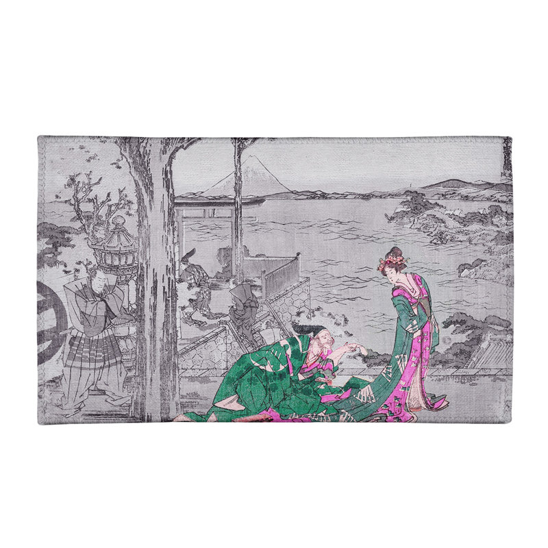 Tapis gris/vert/rose en chenille japonaise courtesan, Rectangle 2 pi x 3 pi