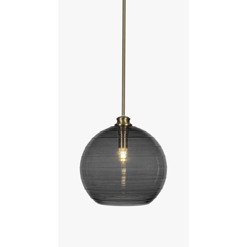Luminaire suspendu avec tige 1 lumière Malena, Noir, Laiton New Age, H 13,75 po x l 14 po x P 14 po