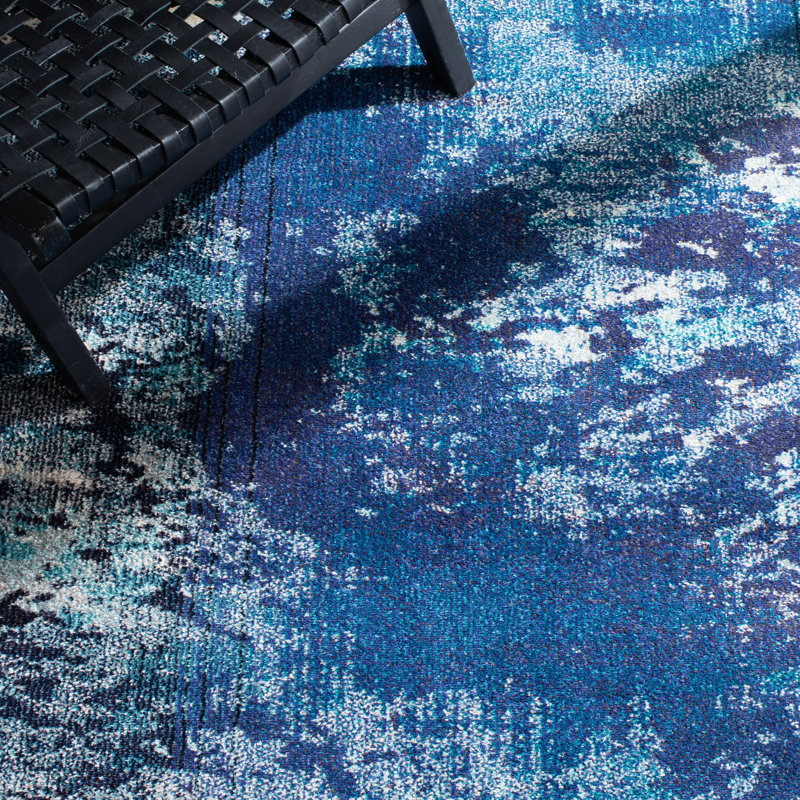Tapis bleu clair / vert Etta, Navy/Ivory, Rond 6 pi 7 po
