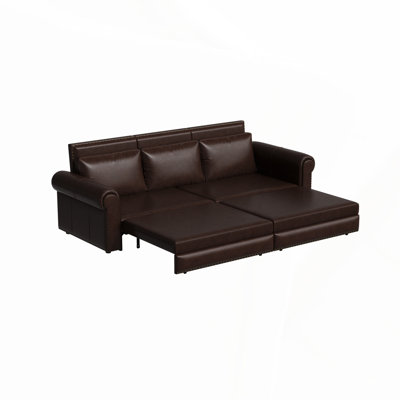3-in-1 Convertible Sofa Bed with Nailhead Trim and Rolled Arms, 93.7" Trundle Sofa Bed, Chesterfield Sofa
