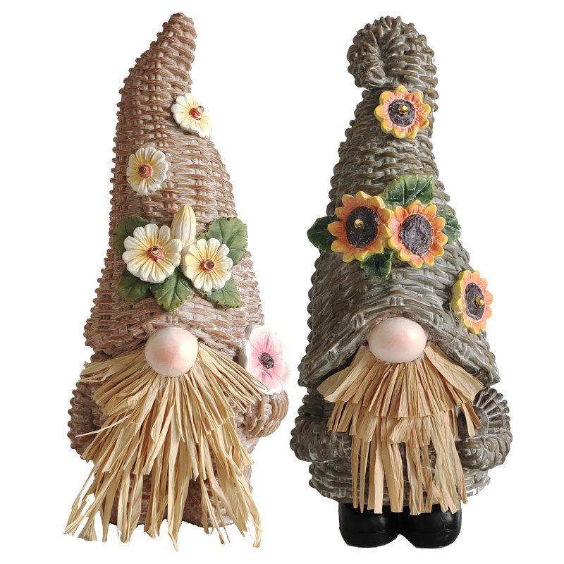 Ensemble de statue de jardin Dooba et Deeba Gnome avec lumières solaires