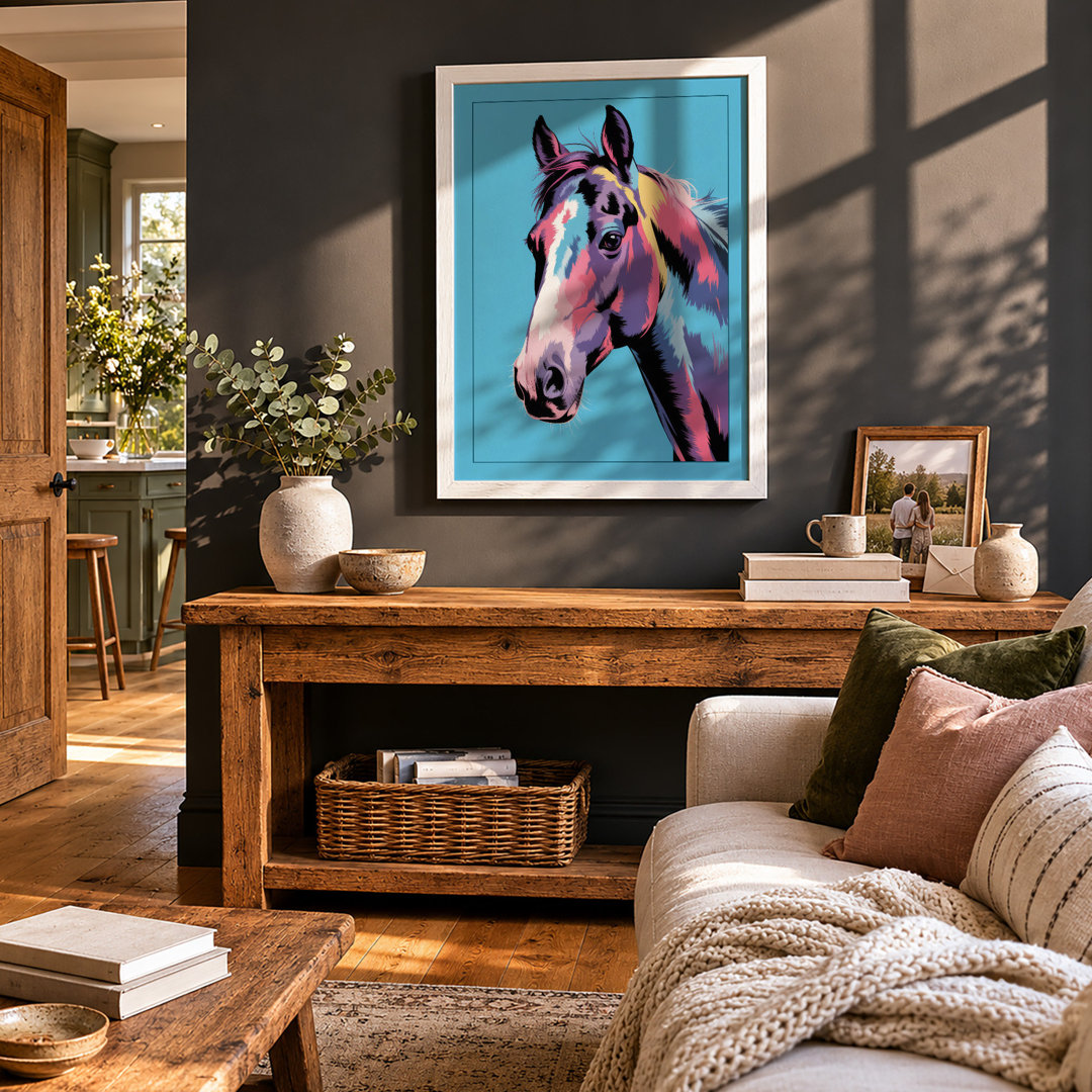 Vibrant Horse Portrait Modern - Framed Print