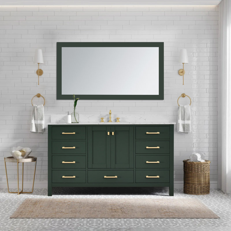 Angela 60 In. W X 22 In. D Single Sink Bath Vanity With Engineered Top, Green