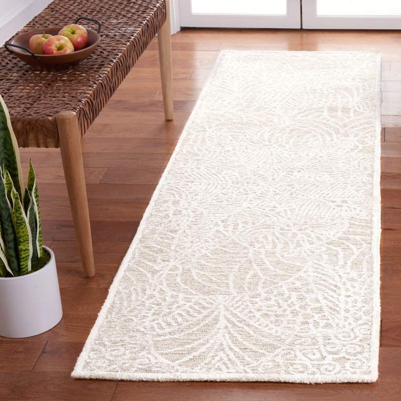 Baten Hand Tufted Wool/Bamboo Silk/Cotton with Cotton Backing Floral Rug in Beige/Ivory, Runner 2'3" x 8'