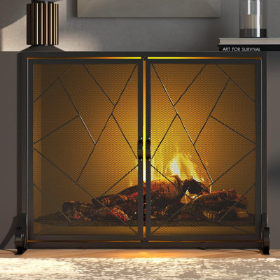 Pare-étincelles avec portes à charnières et bordure en fonte avec cadre en acier robuste et filet métallique durable