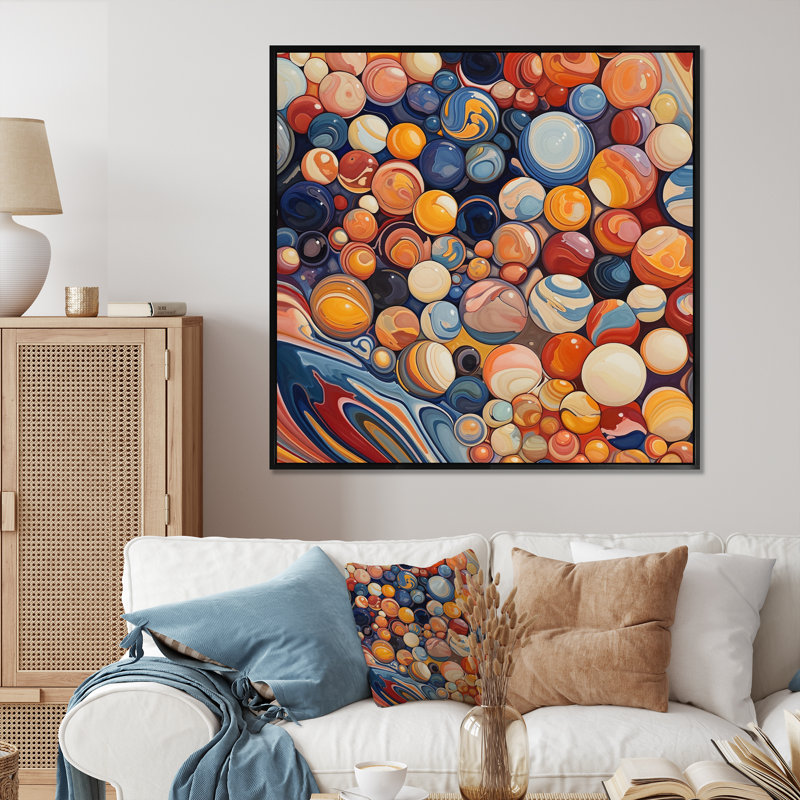 Mystical Marbles I - formes abstraites sur toile, H 24 po x l 24 po x P 1 po, Cadre flottant noir
