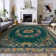 Washable Area Rug Green Butterfly Soft Accent Carpet Vintage Inspired Distressed Low Pile for Living Room Dining Room Bedroom Den