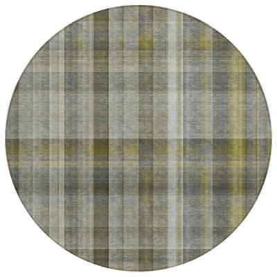 Tapis d'intérieur rond 8 po rond gris à carreaux lavables antidérapants