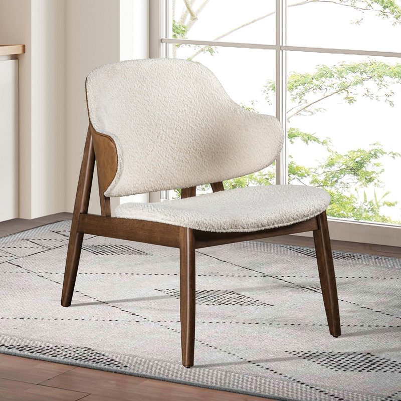 Chaise d'appoint moderne Mid-Century avec dossier à oreilles noyer / beige