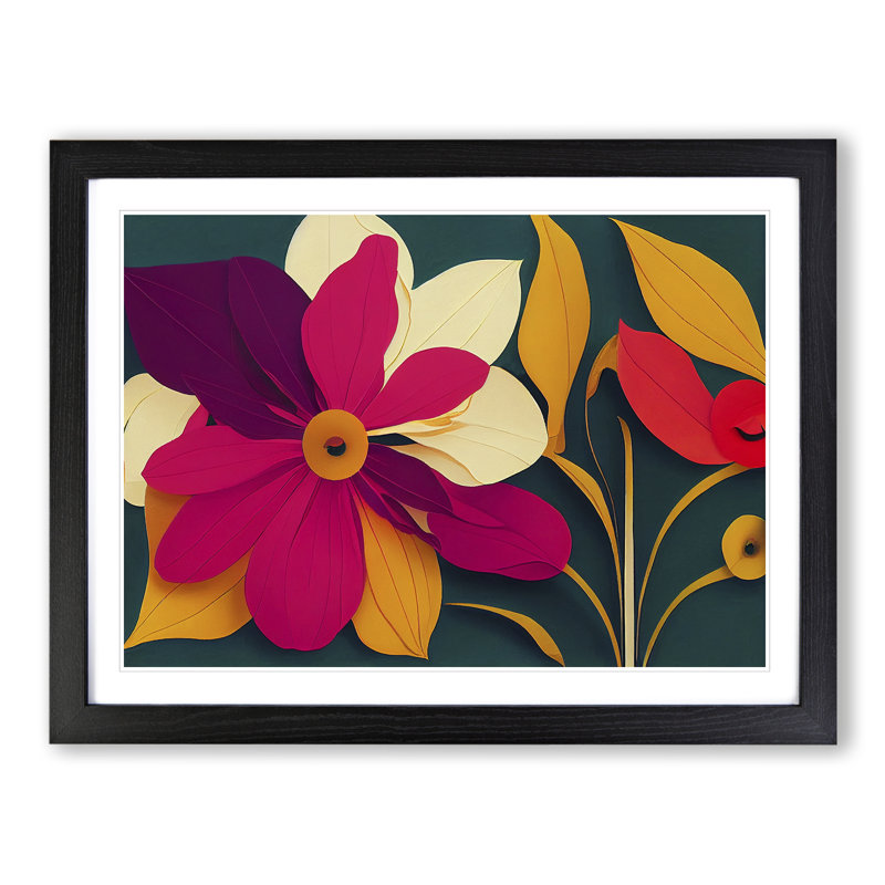 Irresistible Modern Flowers - Single Picture Frame Print, Black, 25cm H x 34cm W x 2cm D