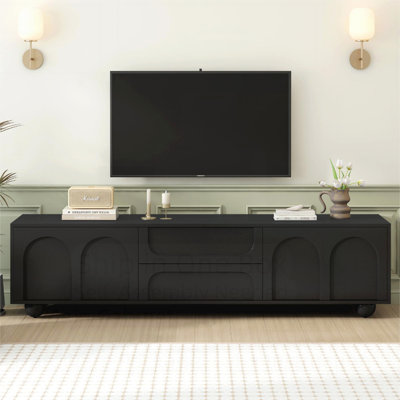 Meuble télé avec plateau en bois et pieds ronds