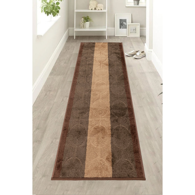 Custom Size Anti-Slip Latex Back Geometric Hellam Circles Beige Brown Medium Profile Cut Pile Rugs by Feet, Runner 2'7" x 31'