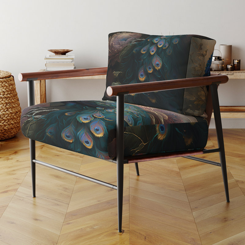 Paon avec fleurs - fauteuil rembourré Glam, fauteuil d'appoint d'art paon, Noir