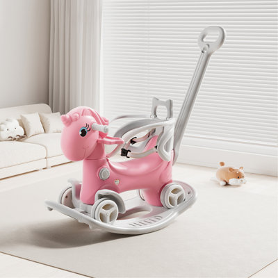 Cheval à bascule pour tout-petits, jouets d'équilibre avec poignée à pousser, dossier et planche d'équilibre pour bébé fille et garçon, couleur rose pour licorne (ancien SKU: W509125829) （Il est conçu pour un seul cavalier.