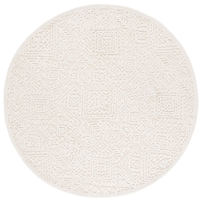 Textural Hand Tufted Wool/Cotton Oriental Rug in Ivory, Round 6'