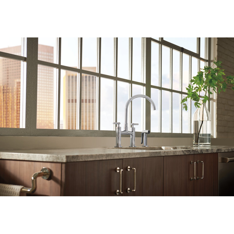 Litze® Bridge Faucet with Arc Spout and Side Sprayer, Polished Nickel