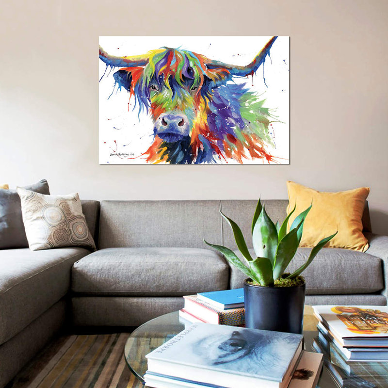 Highland Cow Colour by Sarah Stribbling - Wrapped Canvas Print, 66.04 cm H x 45.72 cm W x 1.91 cm D