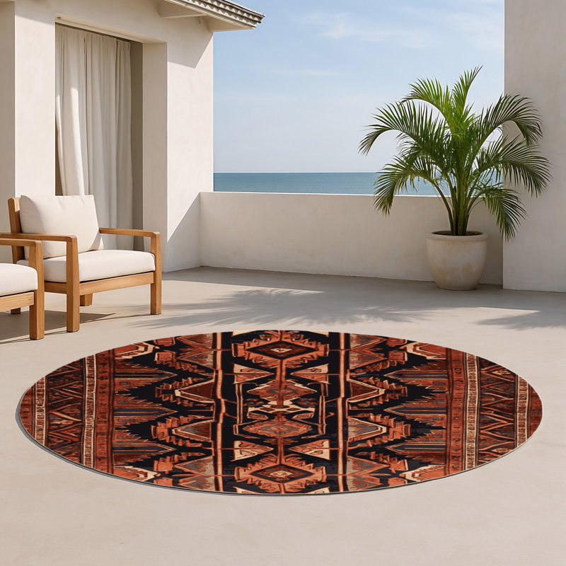 Tapis d'intérieur et d'extérieur brun Persian, Rond 5 pi
