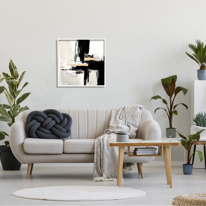 Chaotic Black Abstract, reproduction sur bois encadrée, Giclée encadrée blanc bord de mer, H 24 po x l 24 po x P 1,5 po