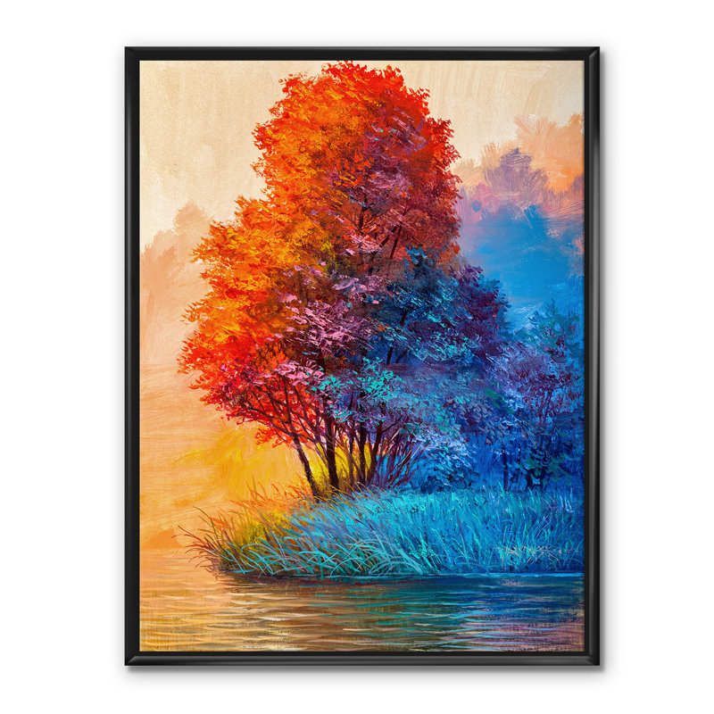 «Autumn Colored Forest Treescape VI», reproduction d'art sur toile, H 20 po x l 12 po x P 1 po, Toile avec cadre noir