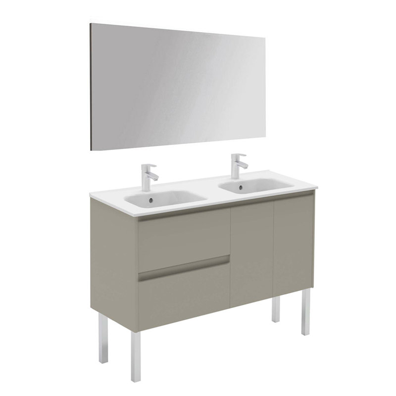Ensemble de meuble-lavabo de salle de bain double 48 po avec miroir Ambra, Sable mat
